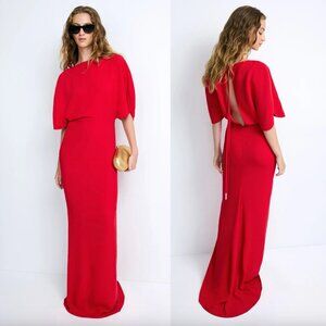 16ARLINGTON Dona Tulip Sleeve Gown Cremisi Red Formal Maxi Dress Short Sleeve 6
